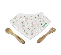 Miniland - Bandana Y Cubiertos De Madera Eco Bunny - Babero Y Cubiertos De Bebé Sostenibles, Colección Ecofriendly, Naranja Bunny
