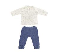 Miniland Conjunto beig y Azul de Punto para muñeco de 40cm. Jersey y pantalón. Pelele y gorrito. Fabricado en España con Textil Reciclado. Miniland Dolls.