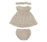 Miniland - Conjunto de Ropa de Punto Reciclado para muñeco de 32 cm Miniland Dolls - Vestido y Diadema, Beige, 31653