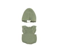 Miniland Conjunto Verde de Punto para muñeco de 40cm. Peto y gorrito. Fabricado en España con Textil Reciclado. Miniland Dolls.