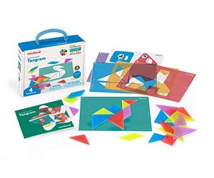 Miniland Juegos para Mesa de Luz, Guía de Actividades, 28 Piezas Compatible con Lightpads, Recursos para el Aula, Recursos para Casa, Rompecabezas | Set 4 Tangram Translucido