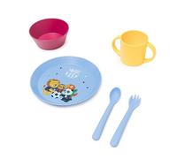 Miniland - Kiddie Mealset FC Barcelona - Vajilla Infantil para BLW con Plato, Bol, Vaso con Asas y Cubiertos - Libre de BPA - Apto para Lavavajillas - Diseño Oficial del Club