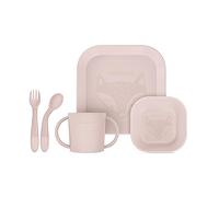 Miniland Meal Set Square Candy. Vajilla cuadrada que incluye plato, bol, vaso y cubiertos flexibles, fabricada en España con material de alta resistencia y diseñada para todos los niños.