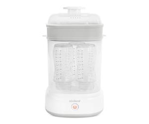Miniland - Mini Steamy Esterilizador a Vapor, Gran Capacidad para Biberones, Chupetes y Tetinas, Unisex, Apto para Lavavajillas, Automático, Sin Químicos (Blanco)
