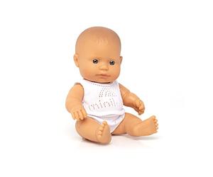 Miniland - Muñeca bebé Europea Niña de Vinilo Suave de 21cm con rasgos étnicos y sexuado para el Aprendizaje de la Diversidad con Suave y Agradable Perfume. Presentado en Caja de Regalo.