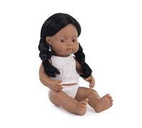 Miniland: Muñeca bebé nativa Americana niña de 38cm Fabricada en España de Forma Artesanal en Vinilo Suave en Caja con Ropa Interior Dolls.