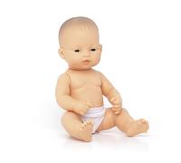 Miniland Muñeco bebé Asiático Niño de Vinilo Suave de 32cm con rasgos étnicos y sexuado para el Aprendizaje de la Diversidad con Suave y Agradable Perfume.