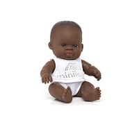 Miniland - Muñeco bebé Africano Niño de Vinilo Suave de 21cm con rasgos étnicos y sexuado para el Aprendizaje de la Diversidad con Suave y Agradable Perfume. Presentado en Caja de Regalo.