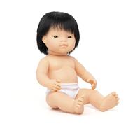 Miniland-Bebé Asiático Niño 38cm Cachorro Muñeco, Liso, Color Real, (31055)