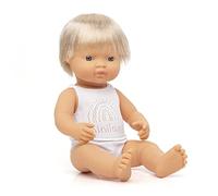 Miniland - Muñeco bebé Europeo Niño de Vinilo Suave de 38cm con rasgos étnicos y sexuado para el Aprendizaje de la Diversidad con Suave y Agradable Perfume. Presentado en Caja de Regalo.