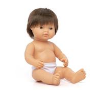 Miniland, Muñeco Bebé Europeo Niño Moreno, Vinilo Suave de 38Cm, Ligero y Agradable Perfume, Colección de Diferentes Etnias y Sexos para el Aprendizaje de la Diversida (31079)