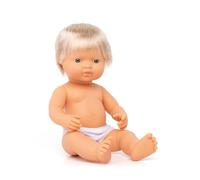 Miniland-Bebé Europeo Niño 38cm Caucasian Muñeco, Color Real, (31051)