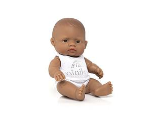 Miniland - Muñeco bebé Latinoamericano Niño de Vinilo Suave de 21cm con rasgos étnicos y sexuado para el Aprendizaje de la Diversidad con Suave y Agradable Perfume. Presentado en Caja de Regalo.