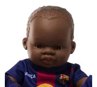 Miniland - Muñeco FC Barcelona 21 cm con Equipación Oficial Blaugrana, Muñeco Barça Fútbol Articulado y Coleccionable, Licencia Oficial (Africano)