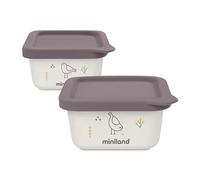 MINILAND Naturset 2 Chick - Set de 2 recipientes herméticos de material 100% natural para alimentos, con tapa de silicona