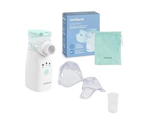 Miniland Nebulizador Bebe Portatil y Silencioso, Apto para Bebe, Niños y Adultos, Nebulizador Pediatrico Recargable, Tecnología Mesh, Incluye Mascarillas y Bolsa | Nebuclean