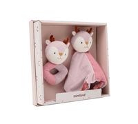 Miniland - Pack Regalo Bebé: Sonajero + Doudou, Estimulación Sensorial Desde el Nacimiento - Caja de Regalo Ideal para Bebés (Ciervo)