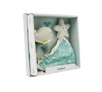 Miniland - Pack Regalo Bebé: Sonajero + Doudou, Estimulación Sensorial Desde el Nacimiento - Caja de Regalo Ideal para Bebés (Ocean)