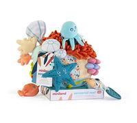 Miniland Peluche Sensorial para Bebé | Centro de Actividades Montessori | Estimulación Sensorial con Texturas | Mordedor, Sonajero Extraíble y Sonidos para Desarrollo Infantil | Sensorial Reef