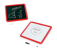 Miniland - Pizarra Infantil de Doble Cara Metálica 30 x 26 cm, Parte Blanca para Rotulador y Pizarra para Tiza, Accesorios Incluidos