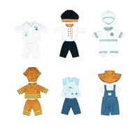 Miniland - Ropa para Muñeca de 38 cm, Set 6 Trajes Oficios (Científico + Cocinero + Astronauta + Artista + Granjero + Bombero), Accesorio de Ropa para Muñecos