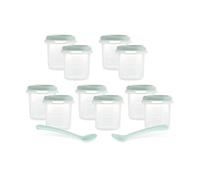 Miniland Set 10 Hermisized Mint 200ml. Pack de 10 herméticos graduados (200ml) y dos cucharas, seguros, resistentes y aptos para lavavajillas, microondas y congelador. Colección Dolce.