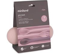 Miniland - Set de cubiertos para bebé anatómicos y evolutivos con funda protectora. Picneat (Terra Blush)