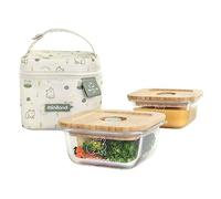 Miniland Set de dos herméticos de vidrio en funda textil - Pack 2 Go Frog. | Bolsa y herméticos para comida para bebés, Solidos y fruta