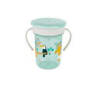 Miniland Sippy Cup 360 Jungle - Vaso de Aprendizaje 270 ml Antiderrame | Sistema 360° sin Boquilla | Con Asas Ergonómicas y Tapa | Personalizable | Apto para Lavavajillas