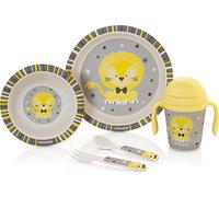 Vajilla infantil Naturmeal Leo de Miniland. Incluye plato, bowl, vaso y cubiertos para niños..