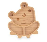 Miniland Wooden Plate Frog. Plato BLW de madera de bambú certificada FSC con compartimentos y ventosa, Natural y verde, 89472