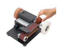 Minilijadora eléctrica de banda 350 W, 0-10000 rpm, 3 discos | 7 velocidades y velocidad continua, indicador de voltaje LCD, 10 bandas de lijado de 30 x 340 mm y rueda de pulido