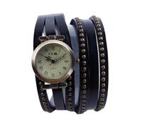 MINILUJIA - Reloj con pulsera de dos vueltas en cuero suave para hombre y mujer, esfera con diseño de mapa, en marrón o negro (40 cm).