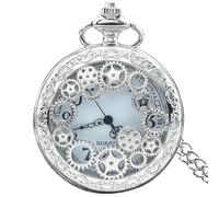 MINILUJIA Reloj de bolsillo personalizado para hombre con cadena, reloj de bolsillo para mujer, exquisito grabado en la parte trasera, reloj de cuarzo esqueleto vintage + caja de regalo, Color 5