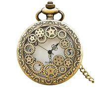 MINILUJIA Reloj de bolsillo personalizado para hombre con cadena, reloj de bolsillo para mujer, exquisito grabado en la parte trasera, reloj de cuarzo esqueleto vintage + caja de regalo, Color 6