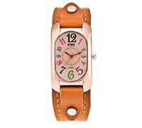 MINILUJIA Reloj de pulsera de cuero para mujer, de cuarzo, cuadrado dorado, simple, casual, vintage, con correa de cuero suave para mujer, Marrón, Vintage Simple