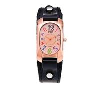 MINILUJIA Reloj de pulsera de cuero para mujer, de cuarzo, cuadrado dorado, simple, casual, vintage, con correa de cuero suave para mujer, Negro -, Vintage Simple