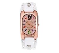 MINILUJIA Reloj de pulsera de cuero para mujer, de cuarzo, cuadrado dorado, simple, casual, vintage, con correa de cuero suave para mujer, Blanco, Vintage Simple