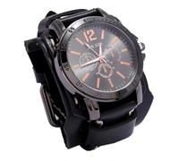 MINILUJIA Reloj de pulsera para hombre cosido a mano con cuerda de cera, vintage, punk, hiphop, gótico, ancho, de cuero, redondo, cuarzo, esfera grande, negro y marrón, Negro -, Vintage