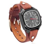MINILUJIA Reloj de pulsera para hombre hecho a mano con cuerda de cera cosida, vintage, casual, de piel suave, moderno, moderno, esfera cuadrada, Marrón intenso