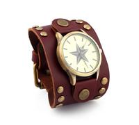 MINILUJIA Reloj de pulsera para hombre hecho a mano, estilo vintage, punk, hiphop, de piel auténtica, con brazalete redondo de cuarzo, Negro -