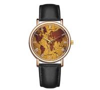 MINILUJIA Reloj para hombre, diseño de mapa del mundo, diseño de cielo estrellado, esfera romana, reloj único y llamativo, correa de piel suave, Negro -, Creativo, personalizado, único