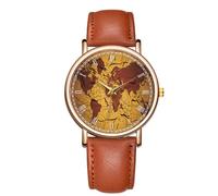 MINILUJIA Reloj para hombre, diseño de mapa del mundo, diseño de cielo estrellado, esfera romana, reloj único y llamativo, correa de piel suave, Marrón, Creativo, personalizado, único