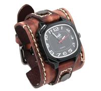MINILUJIA Reloj para hombre hecho a mano con cuerda de cera cosida, vintage, punk, hip-hop, gótico, ancho, cuero suave, reloj Suqare de cuarzo, esfera grande, Marrón Vintage