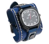 MINILUJIA Reloj para hombre hecho a mano con cuerda de cera cosida, vintage, punk, hip-hop, gótico, ancho, cuero suave, reloj Suqare de cuarzo, esfera grande, Azul