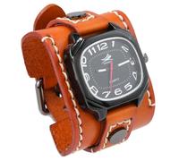MINILUJIA Reloj para hombre hecho a mano con cuerda de cera cosida, vintage, punk, hip-hop, gótico, ancho, cuero suave, reloj Suqare de cuarzo, esfera grande, Marrón claro