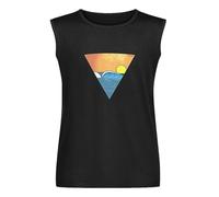 Minimal Wave Sunset In Triangle Geometric Nature Men Vest Tank T-Shirt Men's Black Unisex Sleeveless Tops Tee, Negro , S