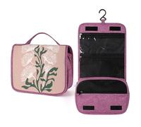 Minimalism Botanical White Flowers on Pale Pink Neceser de viaje para mujer, organizador de maquillaje colgante con gancho para champú