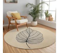 Minimalismo Alfombra Redonda de Pelo Corto 120 cm Alfombras Redonda, Dibujo De Líneas De Hoja Dibujado A Mano Suave Beige Lavable Antideslizante Alfombra Salon Redondas para Cocina Habitacion Oficina