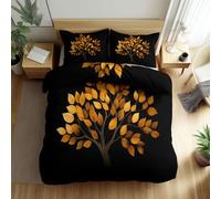 Minimalismo Árbol De La Vida Dorado Elegante Funda Nordica de Microfibra Cepillada, Juego de Ropa 220 x 240 cm con Cremallera, Negro Juego de 3 Piezas de Funda de Edredón para Cama